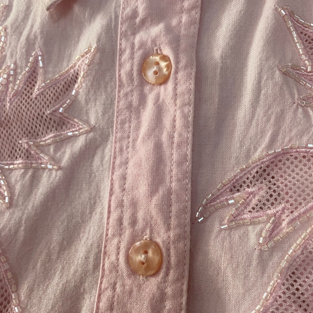 Quacker Factory Pink Palm Tree Sequin Button Up S… - image 6